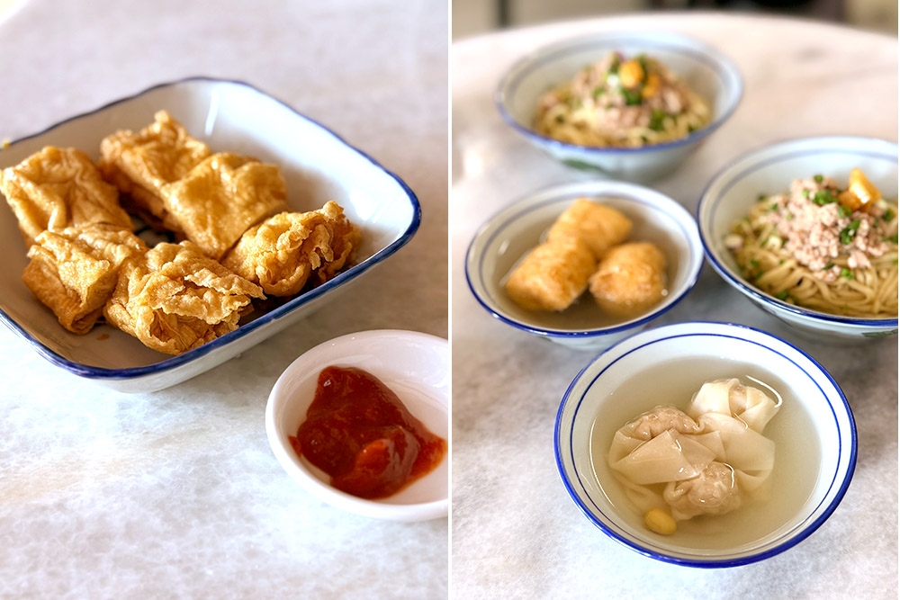 Crispy fried fish bean curd rolls (left). Stuffed tofu puffs and ‘wantans’ (right). — Pictures by CK Lim