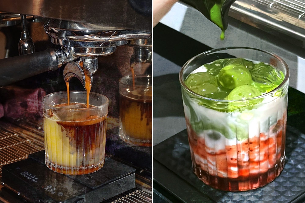 Orange Americano (left) and Strawberry Matcha (right). 