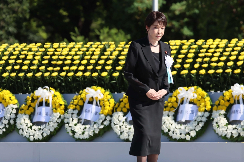 Japanese Prime Minister Sanae Takaichi attends a memorial ceremony marking the 81st anniversary of the atomic bombing at Hiroshima’s Peace Memorial Park on August 6, 2026. — 