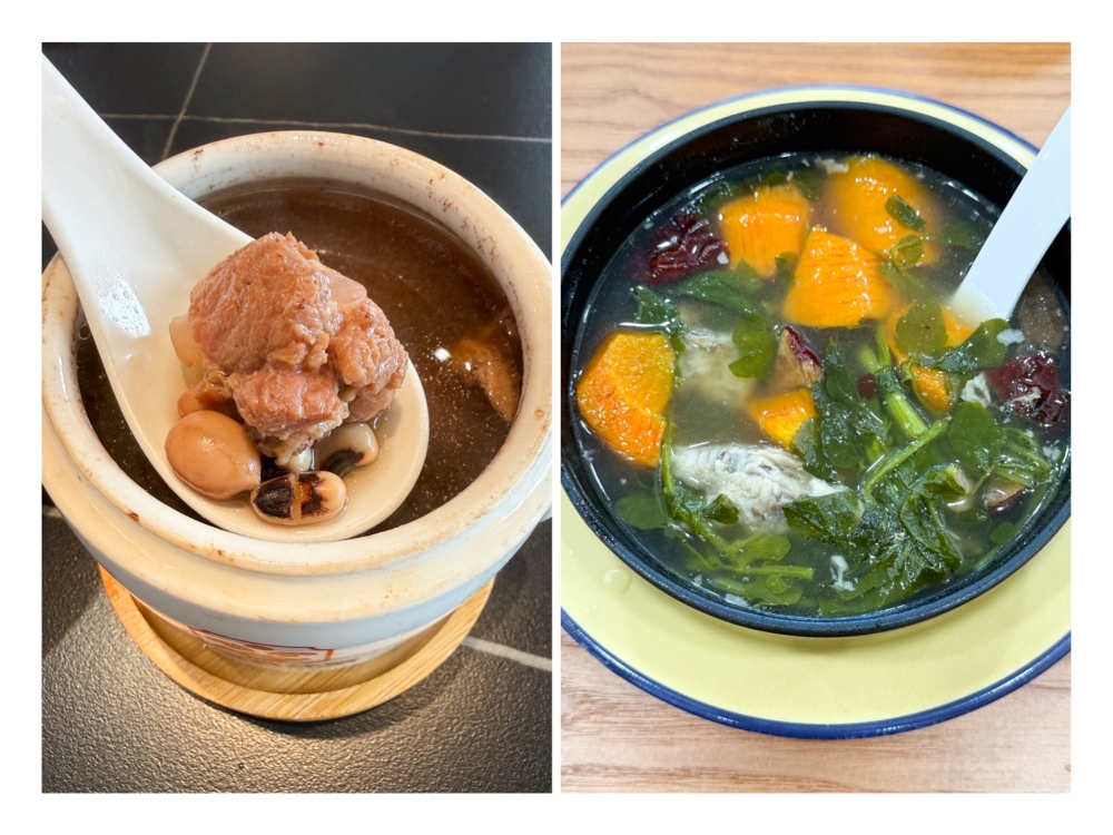 In Kepong, the soup is steamed in small pots, which produces concentrated flavours (left). Watercress Pork Rib Soup (right) is boiled in the Kota Damansara outlet that has a lighter flavour. — Picture by Lee Khang Yi