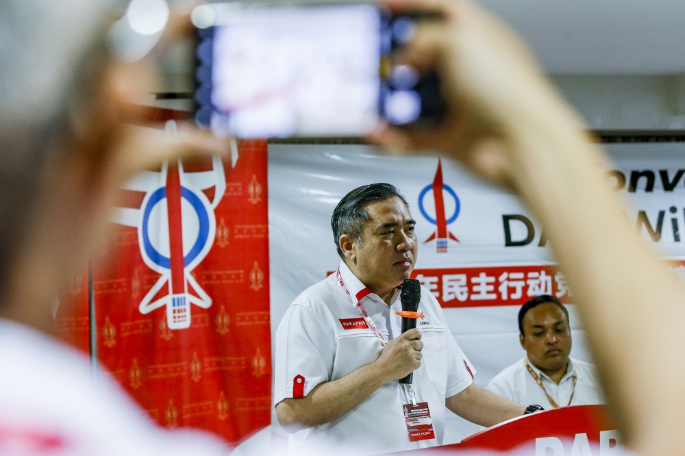 DAP Secretary General Antony Loke Siew Fook deliver his speech at the DAP Federal Territory 2023 Annual Convention at DAP headquarters in Kuala Lumpur December 17, 2023. — Picture by Hari Anggara
