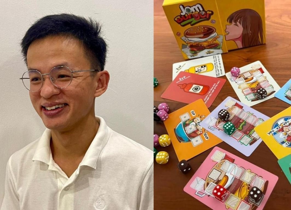 Malaysian Buddhima Tham, 38, of Specky Studio, created Jom Burger, a dice-drafting family board game inspired by Malaysia's Ramly burger culture, where players draft ingredient dice to build burger combinations and earn points. — Picture courtesy of Buddhima Tham
