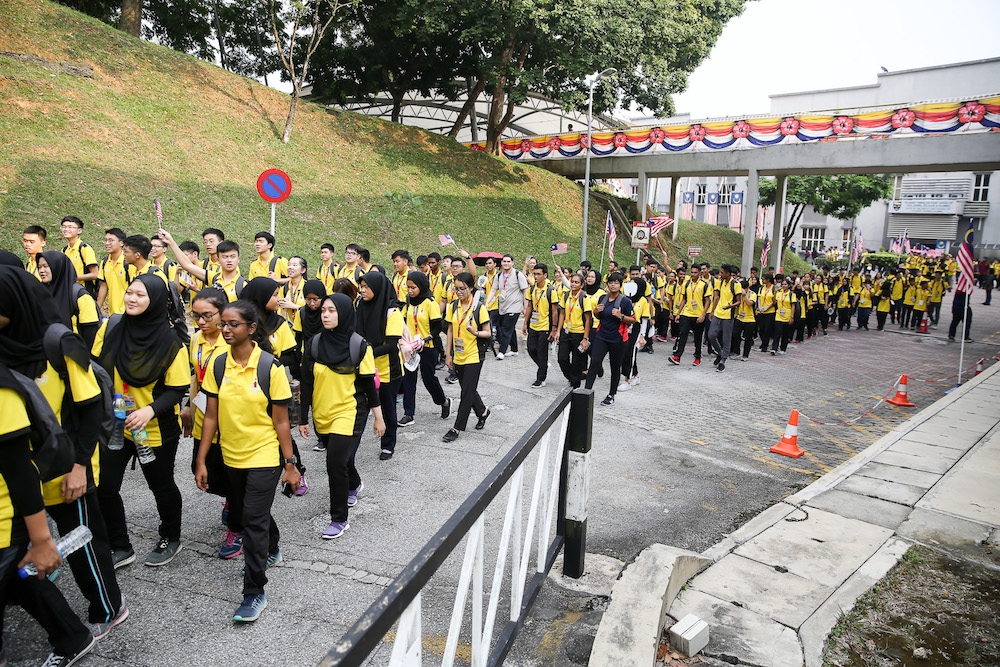 Students march during an anti-racism rally organized by the Universiti Malaya student union at Universiti Malaya in Kuala Lumpur on September 5, 2019. — Picture by Yusof Mat Isa