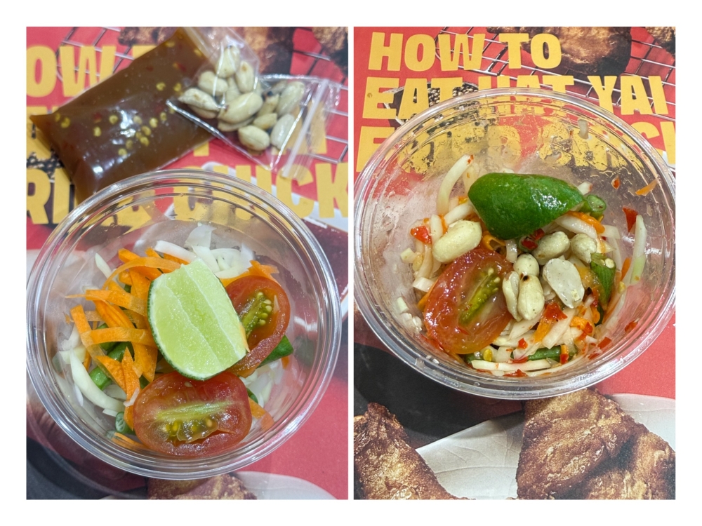 Som Tam is the refreshing, spicy side kick to the Hat Yat fried chicken that you mix yourself. — Pictures by Lee Khang Yi