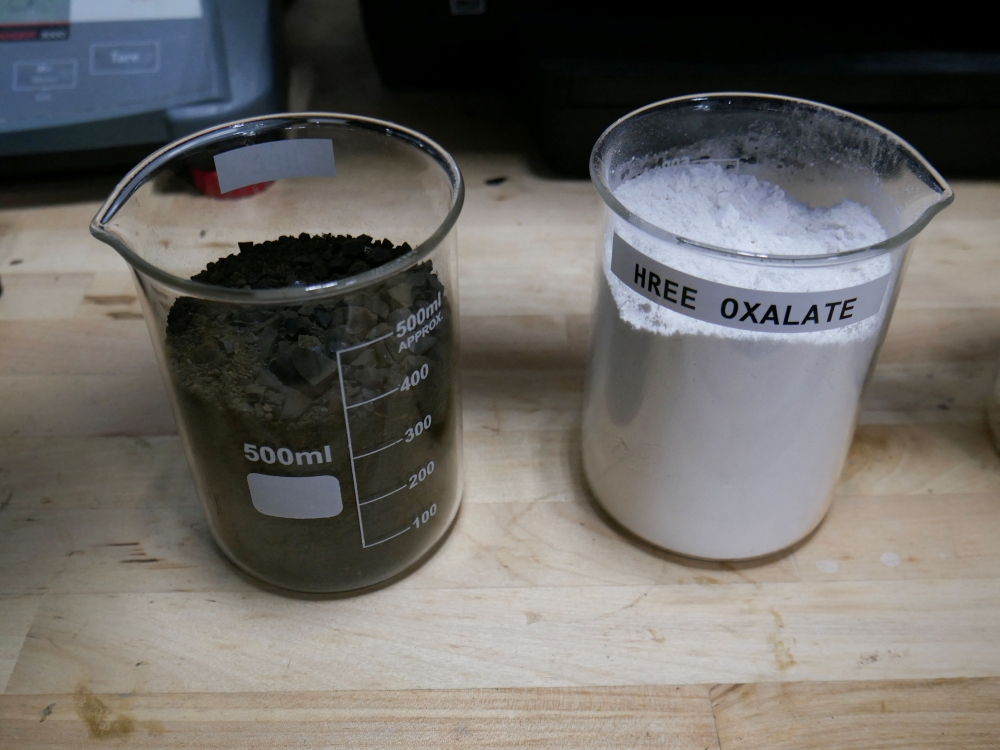 Vials containing rare earth concentrates extracted from acid mine drainage at West Virginia University’s pilot plant in Mount Storm, West Virginia, on August 12, 2026. — AFP pic