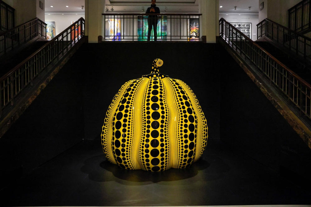 Yayoi Kusama’s Pumpkin sculpture is displayed during a press preview in New York on November 8, 2024. — AFP pic