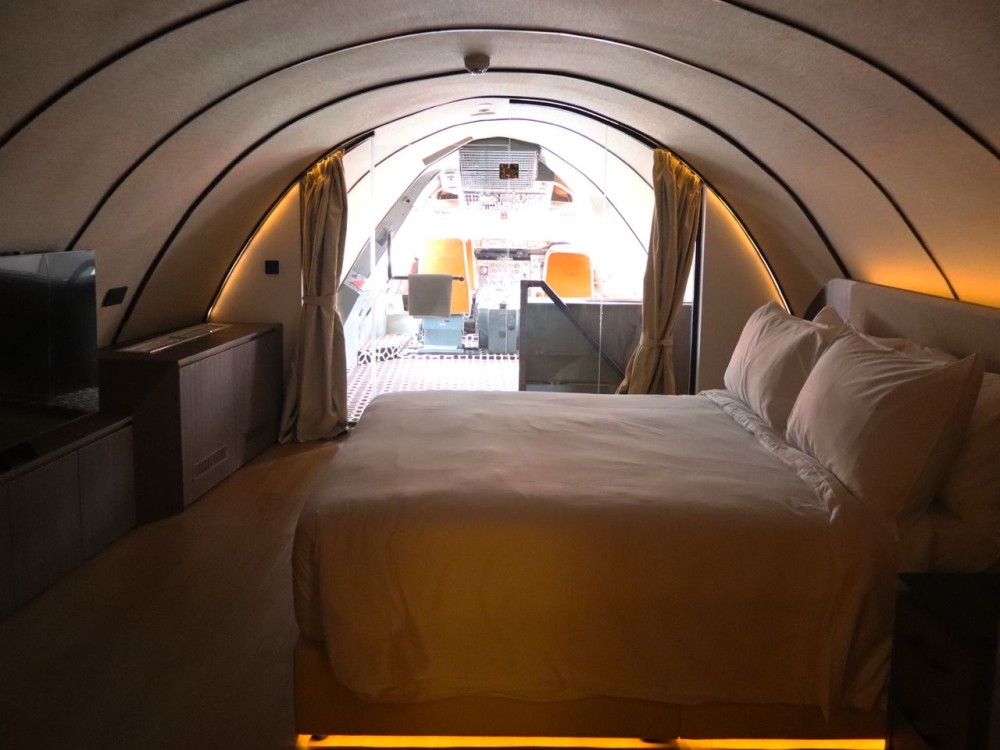 A king-sized bed inside one of the Boeing 747 aircraft at the 1975 Avenue & Hotel complex in Kempas, near Johor Bahru. — Picture courtesy of 1975 Avenue & Hotel
