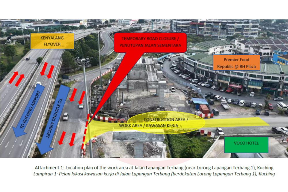 In Sarawak, Jalan Lapangan Terbang junction to close overnight for works from Aug 28 to 29
