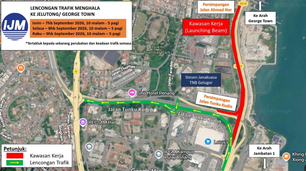 Night closures on Tun Dr Lim Chong Eu Expressway in Penang from Sept 7 to 9