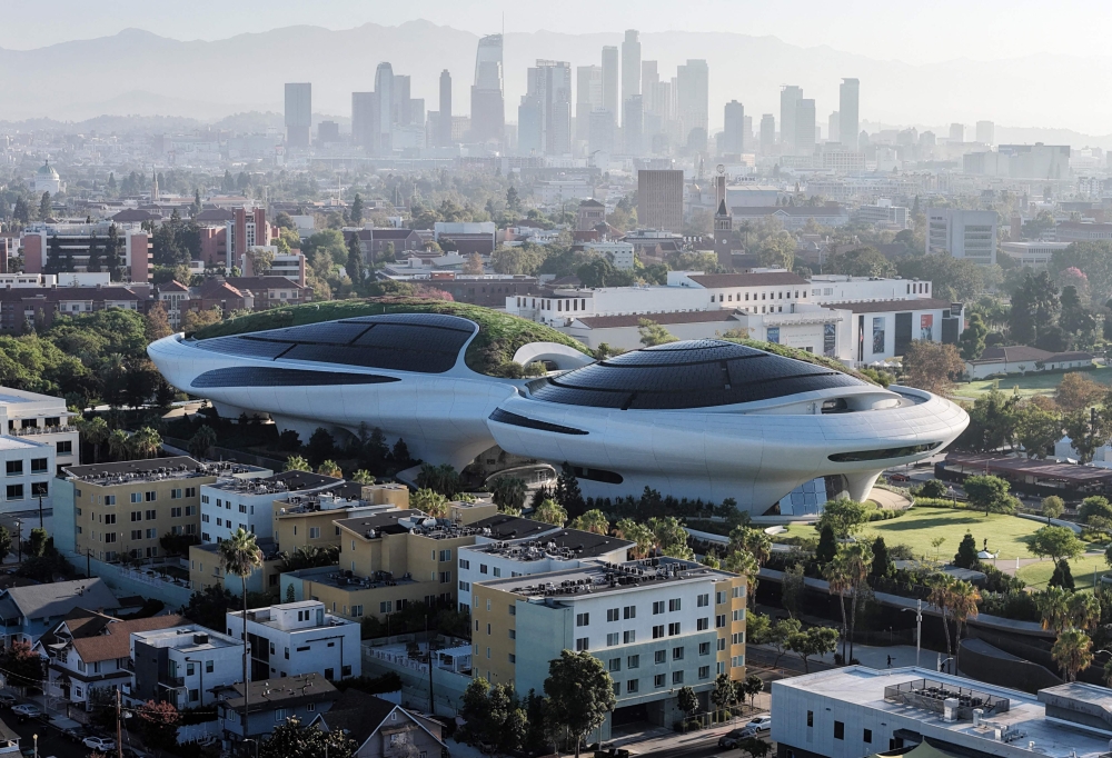 An aerial view of the Lucas Museum of Narrative Art in Exposition Park during a media preview in Los Angeles on September 2, 2026. — Getty Images pic via AFP