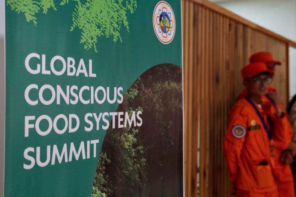 De-Suups, members of Bhutan’s prominent national volunteer program De-suung (Guardians of Peace) stand guard during the Global Conscious Food Systems Summit in Paro, Bhutan on September 1, 2026. — AFP pic