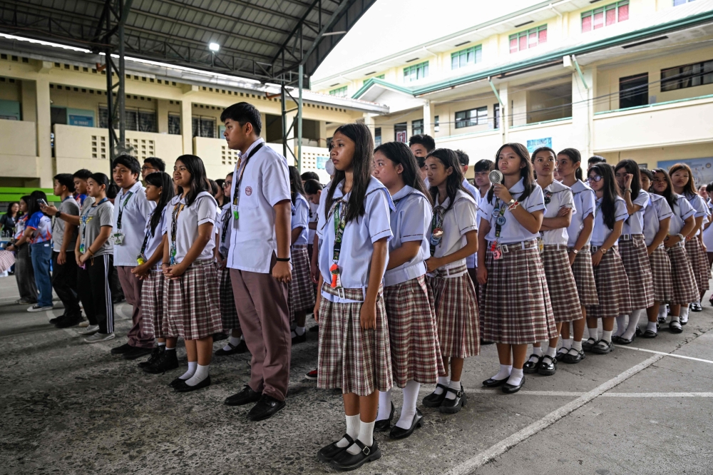 Students gather during a nationwide school drills to safeguard students from armed intruders, at a school in San Rafael, Bulacan September 3, 2026. — AFP pic 