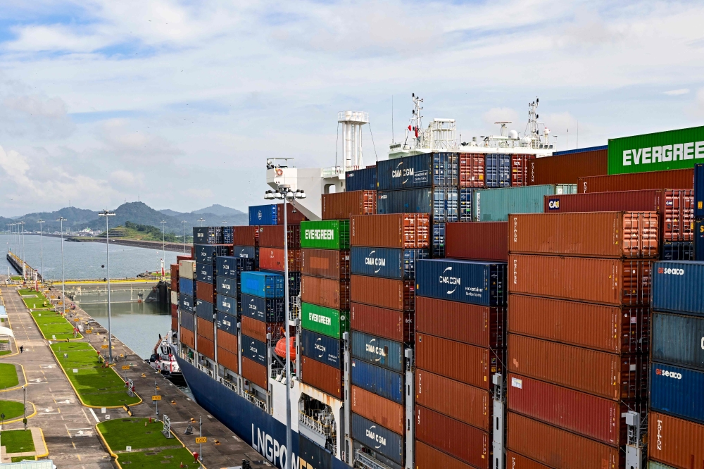 The container ship CMA CGM Arctic, sailing under the Maltese flag, passes through the Cocoli Locks of the Panama Canal in Panama City on September 3, 2026, ahead of reduced transit measures linked to the El Nino weather phenomenon that are set to come into force on September 4. — AFP pic