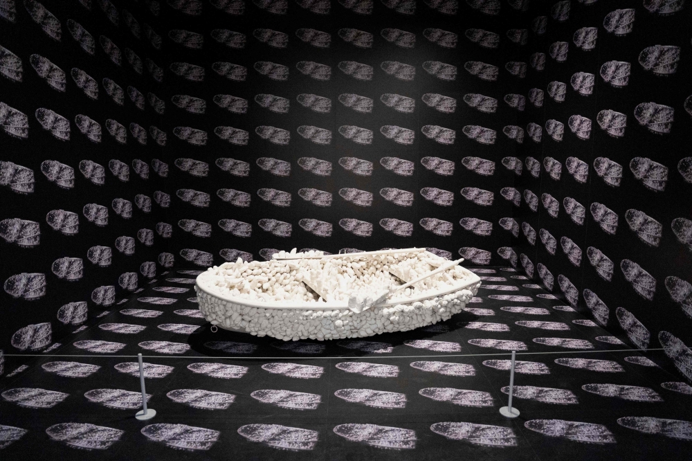 This photograph shows the artwork ‘Aggregation: One Thousand Boats Show’ (1963) during a press preview of the exhibition dedicated to Japanese artist Yayoi Kusama (1929-2026) at Stedelijk Museum in Amsterdam on September 9, 2026. — AFP pic 
