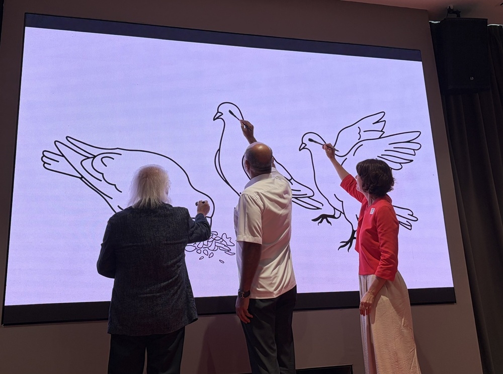 The official launch of the exhibition by (from left) Lin Xiang Xiong, Gobind Singh Deo and Tamar Gabelnick. — Picture by Opalyn Mok