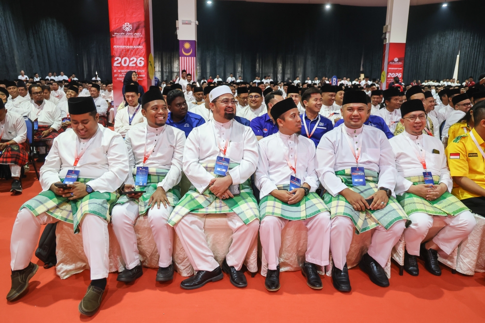 PAS Youth delegates are seen seated in the front row at the 2026 Umno Youth General Assembly at the World Trade Centre in Kuala Lumpur, September 10, 2026. — Picture by Yusof Isa