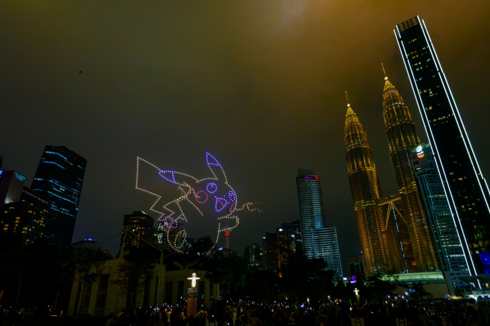 Pikachu also got the Petronas Towers treatment during the light show. — Picture by Raymond Manuel