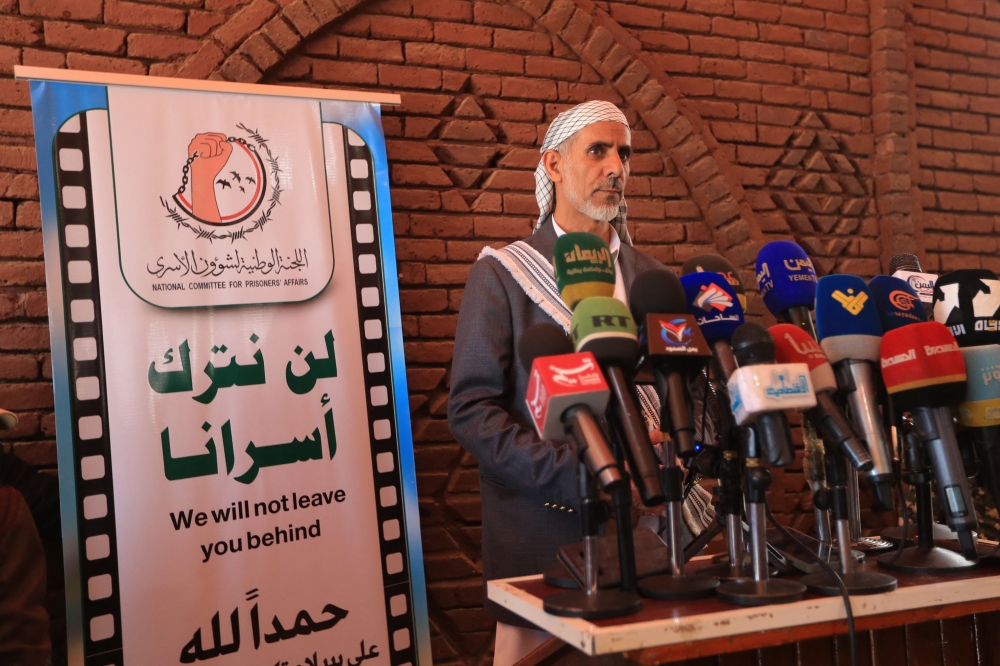 Mohammed Ahmed Miftah, the Houthi authorities’ caretaker prime minister, holds a press conference in the Yemeni capital Sanaa on September 12, 2026. — AFP pic