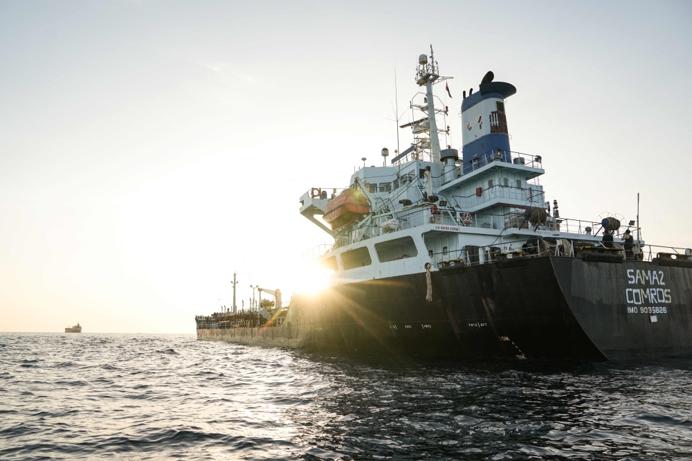 A commercial vessel is anchored off Yemen’s coast near Bab al-Mandeb, Sept 12, 2026. Yemen’s Iran-backed Houthi rebels seized the Red Sea island of Mayyun on Sept 11, completing their push to control the strategic shipping lane, according to a local government official and eyewitnesses. — AFP pic