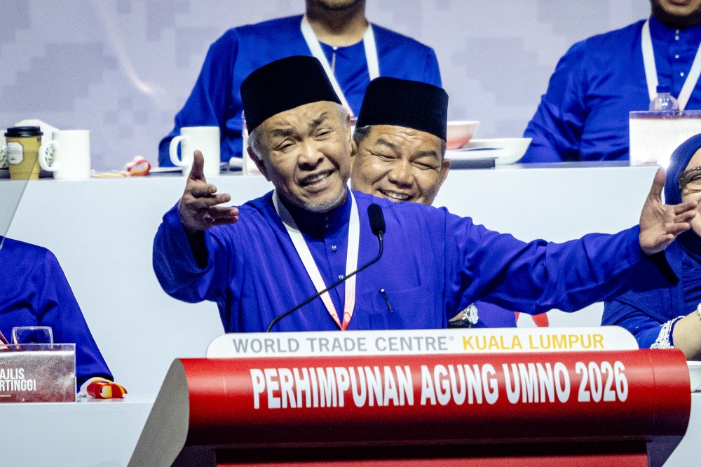 Umno president Datuk Seri Ahmad Zahid Hamidi speaks at the 2026 Umno General Assembly at the World Trade Centre Kuala Lumpur on September 12, 2026. — Picture by Firdaus Latif