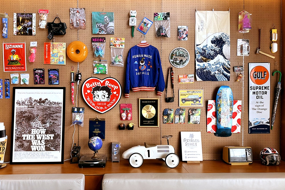 Betty Boop, Bruno race cars and more decorate the pegboard. — Picture by CK Lim