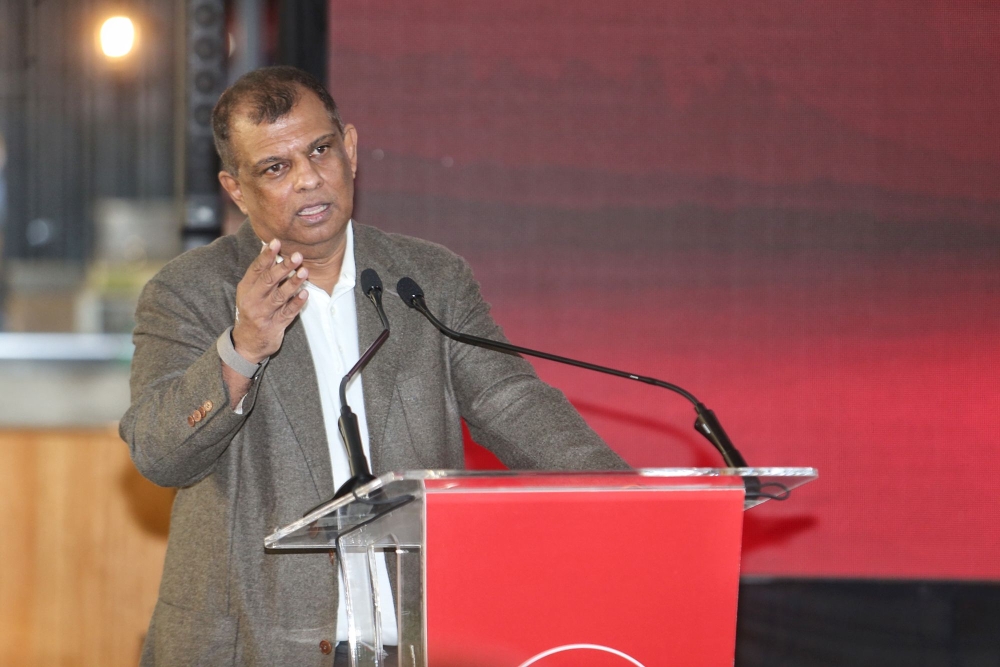 AirAsia co-founder and Capital A chief executive officer Tan Sri Tony Fernandes speaks during the AirAsia Insights Briefing at AirAsia RedQ in Sepang on April 6, 2026. — Picture by Choo Choy May