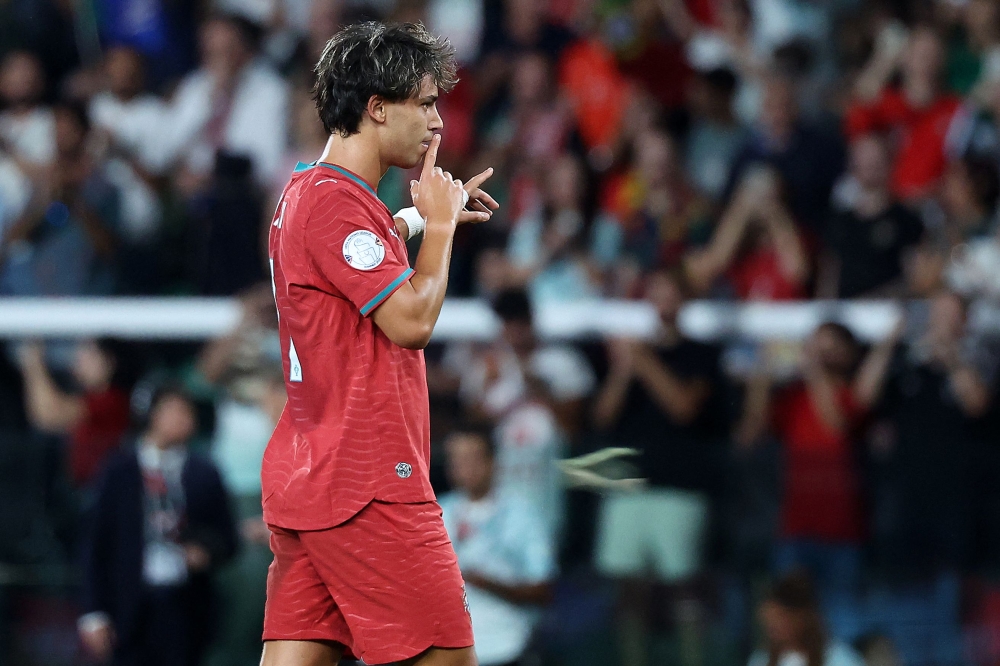 Portugal forward Joao Felix celebrates after scoring his team’s first goal during the Uefa Nations League match against Wales at Jose Alvalade Stadium in Lisbon, September 24, 2026. — AFP pic