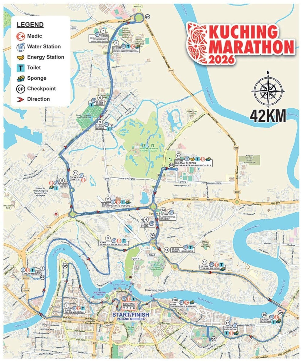 Map shows the route for what would have been the 42km full marathon. — Picture from Facebook/Kuching Marathon via The Borneo Post 