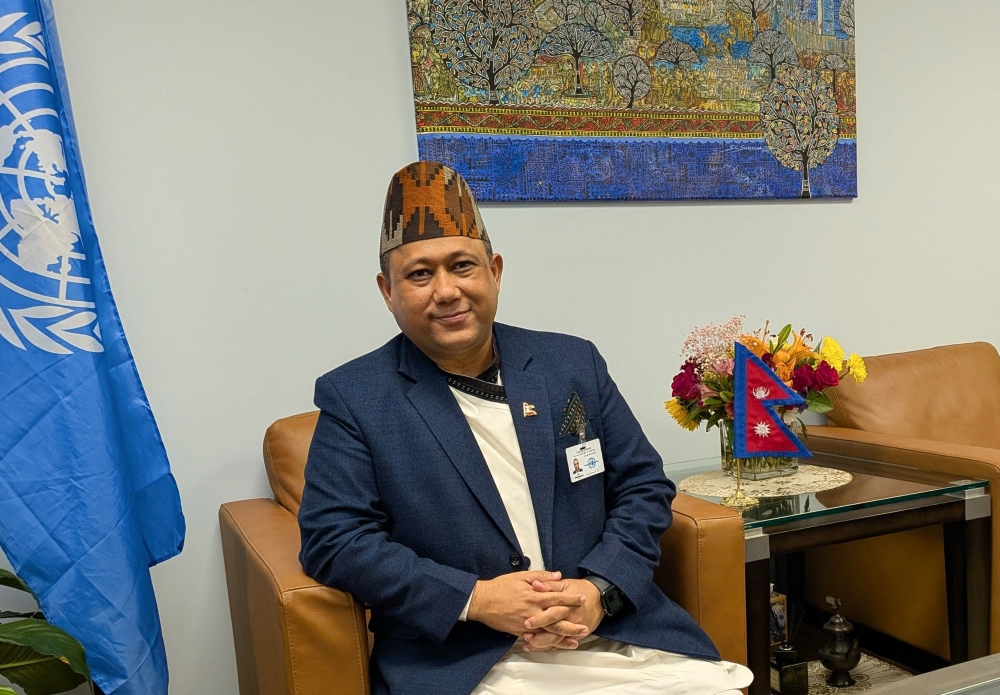 Nepal’s foreign minister Shisir Khanal poses at Permanent Mission of Nepal to the UN on the sidelines of the 81st United Nations General Assembly in New York September 24, 2026. Climate change disasters are real, happening now — and the rich world must pay its share to help those countries least responsible for the crisis yet bearing its brunt, Nepal’s foreign minister told AFP yesterday. — AFP pic