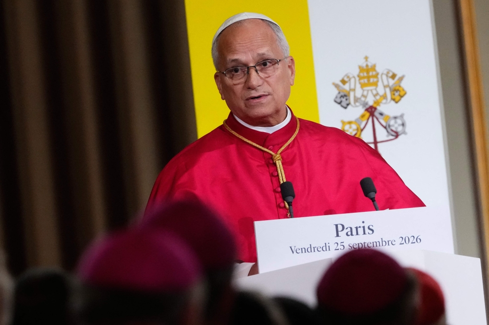 Pope Leo XIV delivers a speech during a ceremony following his meeting with France’s President at the Elysee Presidential Palace, in Paris on September 25, 2026 at the start of Pope’s four days visit to France. — Teresa Suarez/Pool/AFP pic