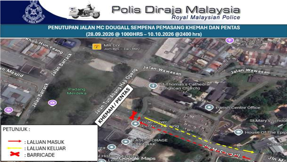 The roads affected by the closure and diversions. — Picture courtesy of PDRM