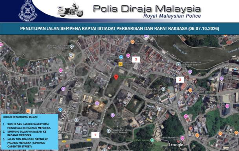 The roads affected by the closure and diversions. — Picture courtesy of PDRM