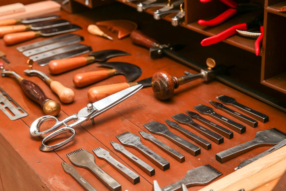 Seen here is a premium set of leather working tools from France at Kelang Leather, which offers products for different budgets. — Picture by Choo Choy May