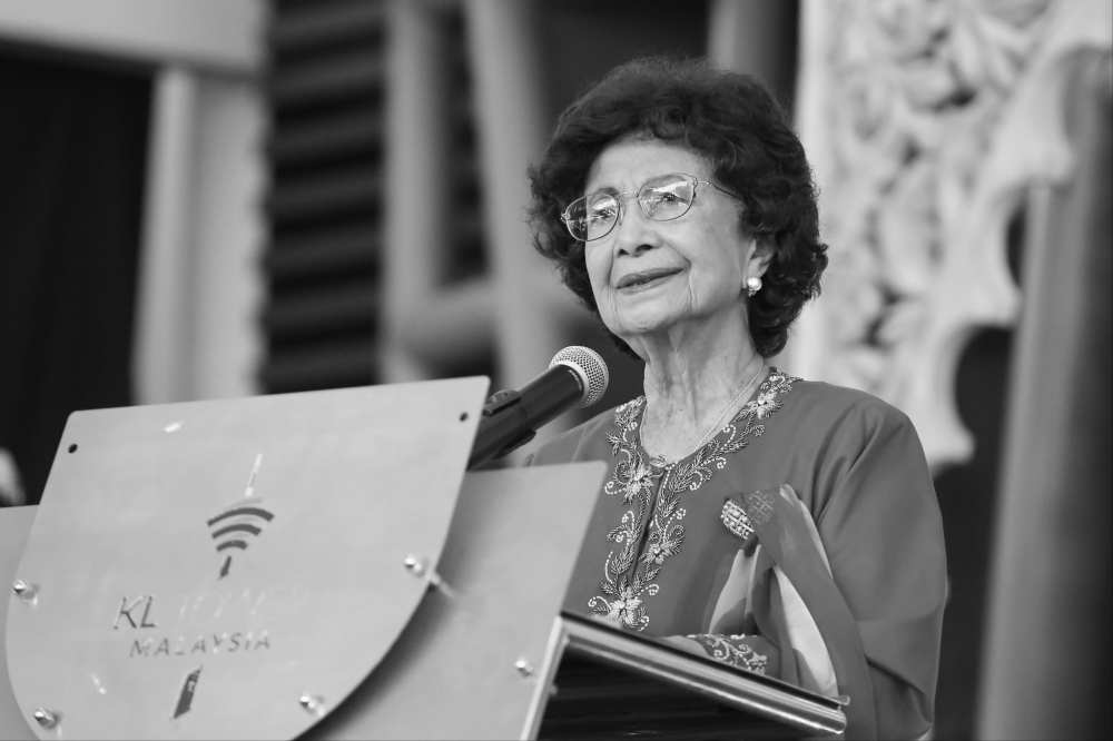 Tun Dr Siti Hasmah Mohamad Ali delivers a speech during the launch of Culture House at Menara Kuala Lumpur in this file photo taken on April 31, 2019. — Picture by Choo Choy May