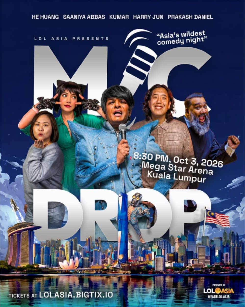 Organised by LOL Asia, the event will feature five prominent stand-up comedians from across Asia, including Singapore’s Kumar, Malaysia’s Prakash Daniel, as well as He Huang, Harry Jun and Saaniya Abbas. — Picture from Facebook/Mega Star Arena 