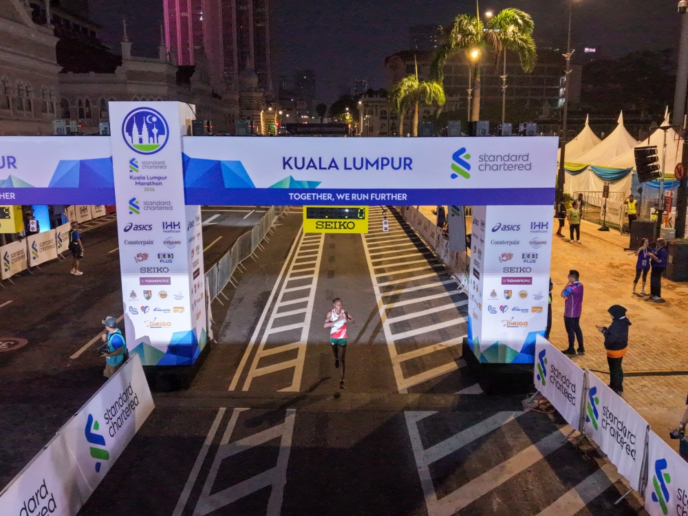 Kenya’s Mercy Jebiwott crosses the finish line to win the IHH 10km Women’s Open at the Kuala Lumpur Standard Chartered Marathon 2026 in Kuala Lumpur October 3, 2026. — Picture courtesy of KLSCM