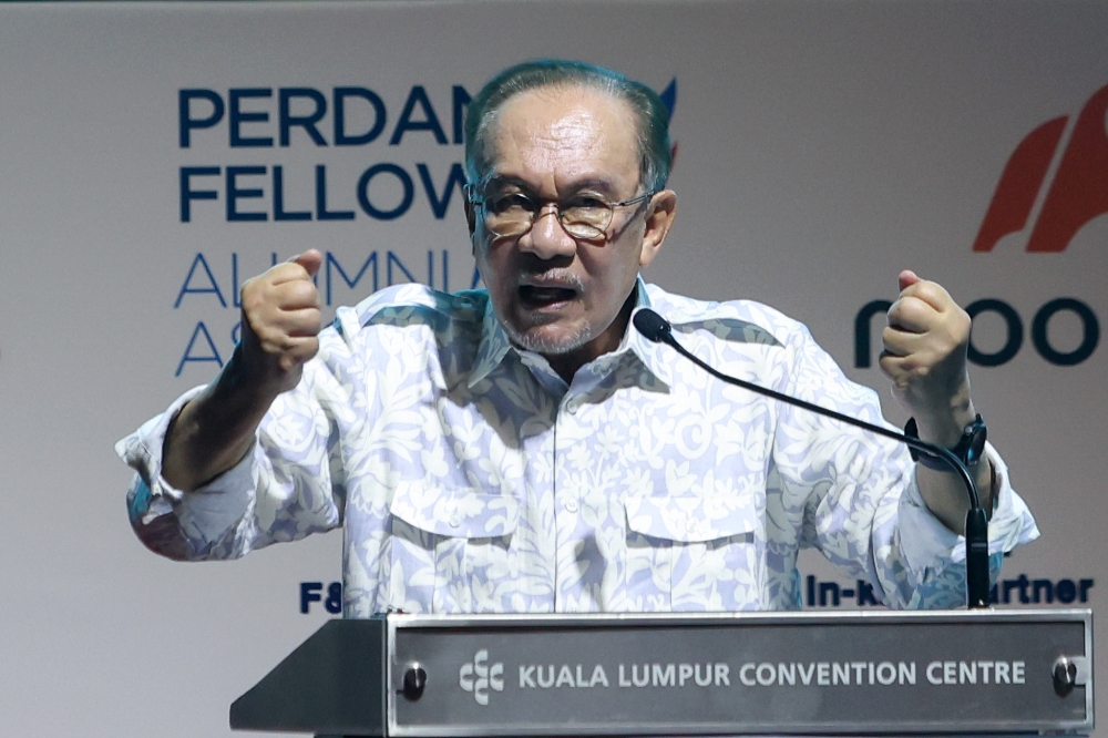 Prime Minister Datuk Seri Anwar Ibrahim speaks at the Youth Economic Forum 2026 at Kuala Lumpur Convention Centre on October 3, 2026. — Picture by Firdaus Latif