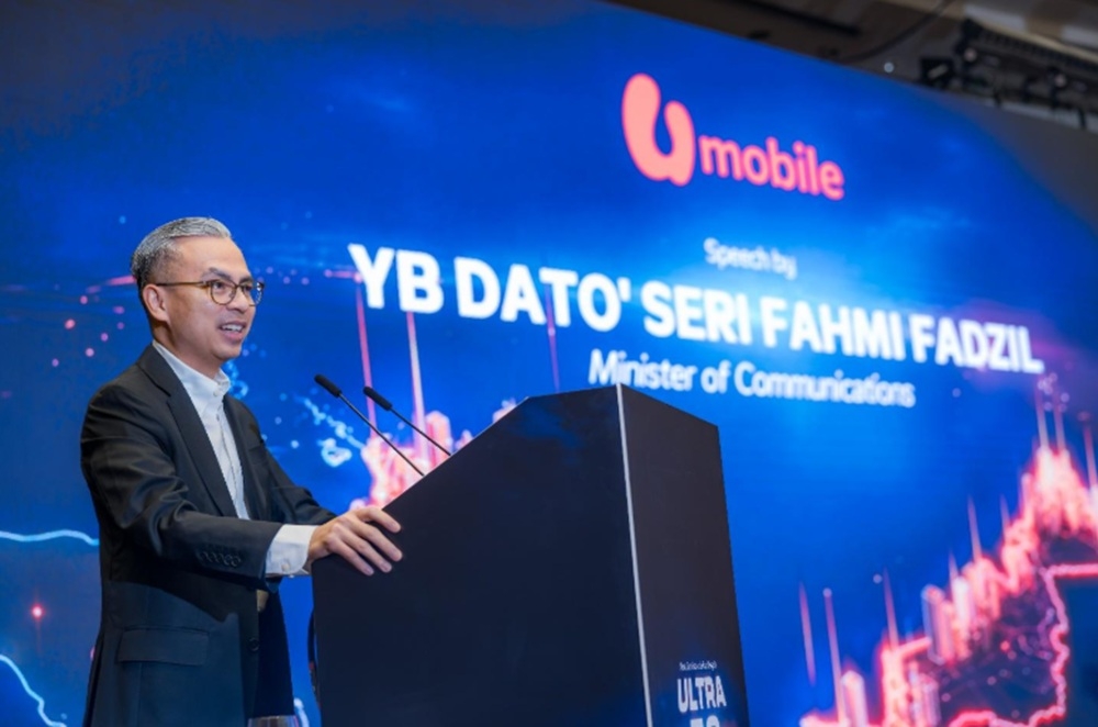 Minister of Communications Datuk Seri Fahmi Fadzil delivers a keynote speech at the event October 6, 2026. — Picture courtesy of U Mobile