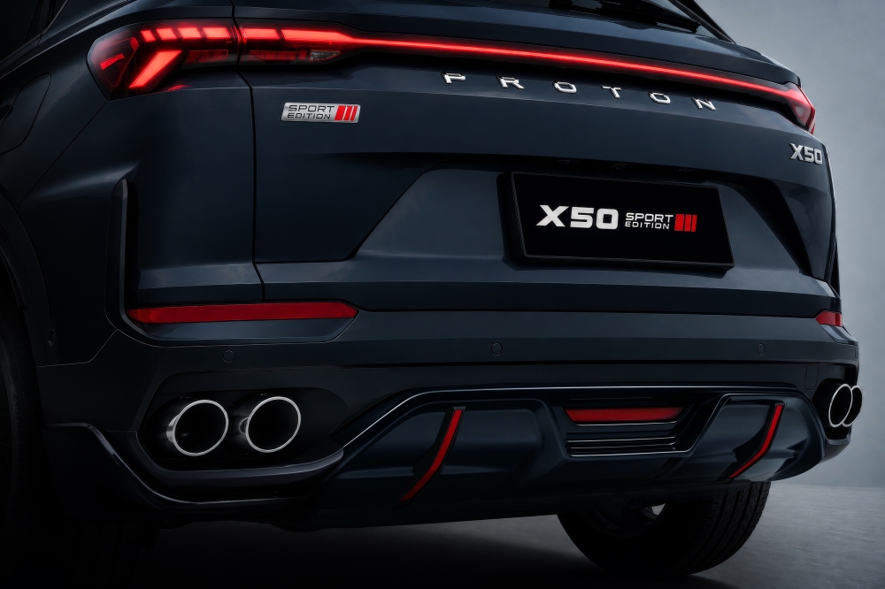 Black rear side port trim garnish, rear skirting and the exclusive Sport Edition emblem round out the X50 SE's sportier look. — Picture courtesy of Proton
