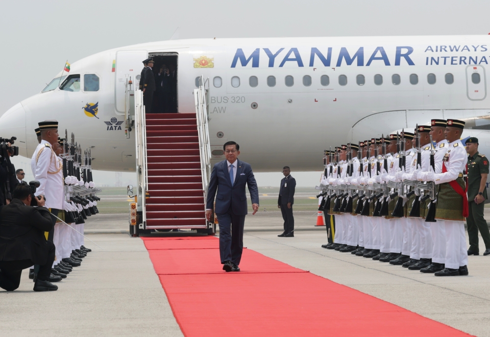 Myanmar President Min Aung Hlaing arrived in Malaysia yesterday for a two-day official visit, with the repatriation of Myanmar nationals in Malaysia among key issues to be discussed with Prime Minister Datuk Seri Anwar Ibrahim, in Sepang on October 7, 2026. — Bernama pic