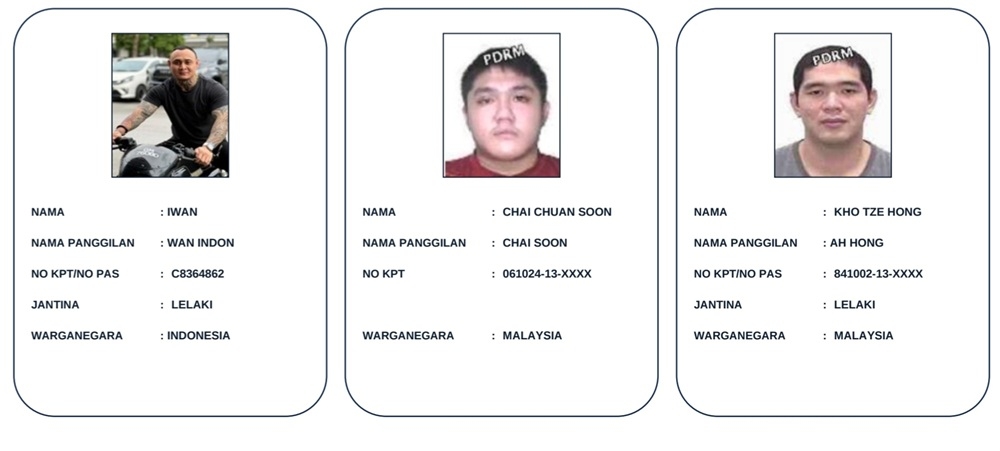 The suspects wanted by the police in connection with the case. — Police handout pic