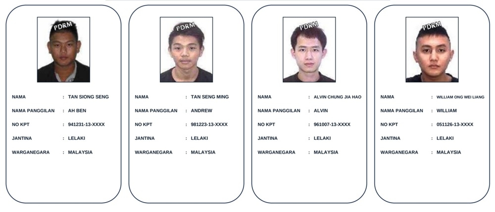 The suspects wanted by the police in connection with the case. — Police handout pic