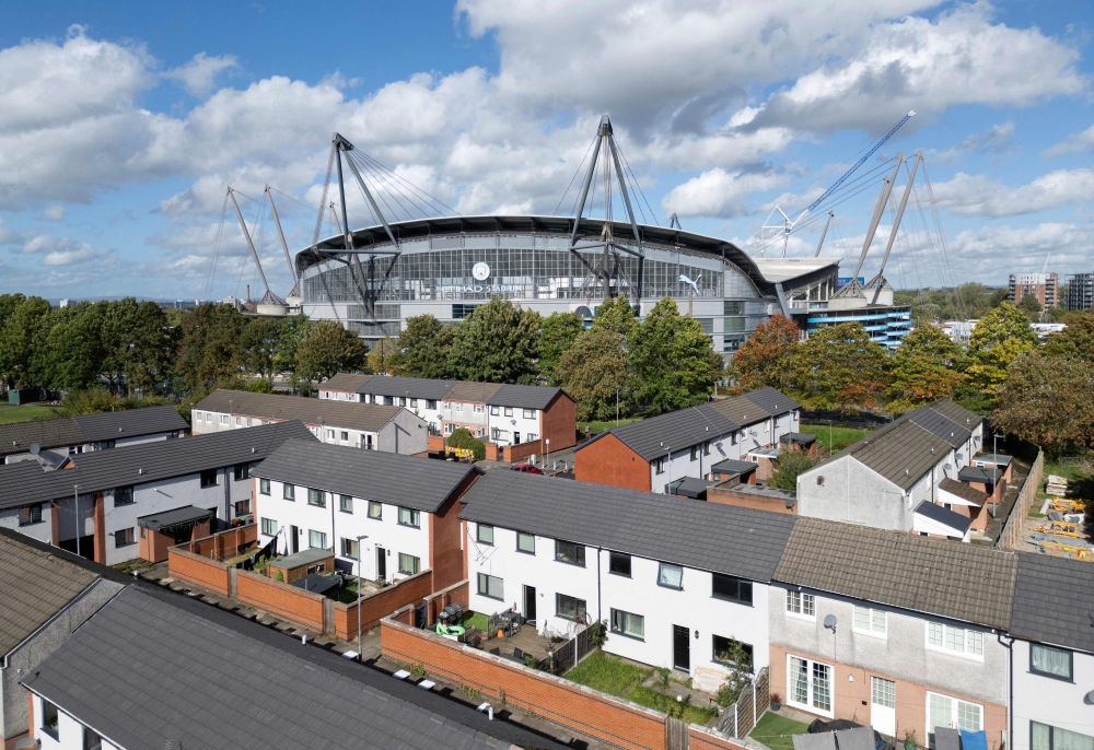 An aerial view shows The Etihad Stadium, the home ground of Manchester City football club, in Manchester September 30, 2026. Since Manchester City’s takeover by deep-pocketed Abu Dhabi investors in 2008, long-neglected districts lying between the stadium and the city centre have become symbols of the northern city’s rebirth. — AFP pic