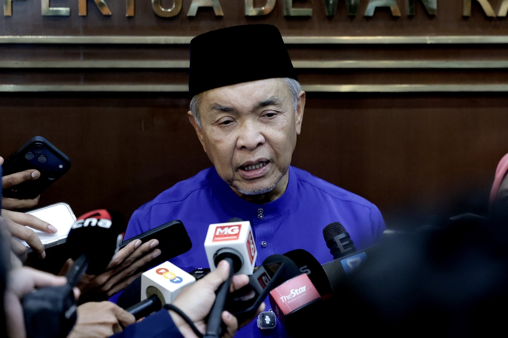 Deputy Prime Minister Datuk Seri Ahmad Zahid Hamidi speaks during a press conference at Parliament in Kuala Lumpur on October 9, 2026. — Picture by Firdaus Latif
