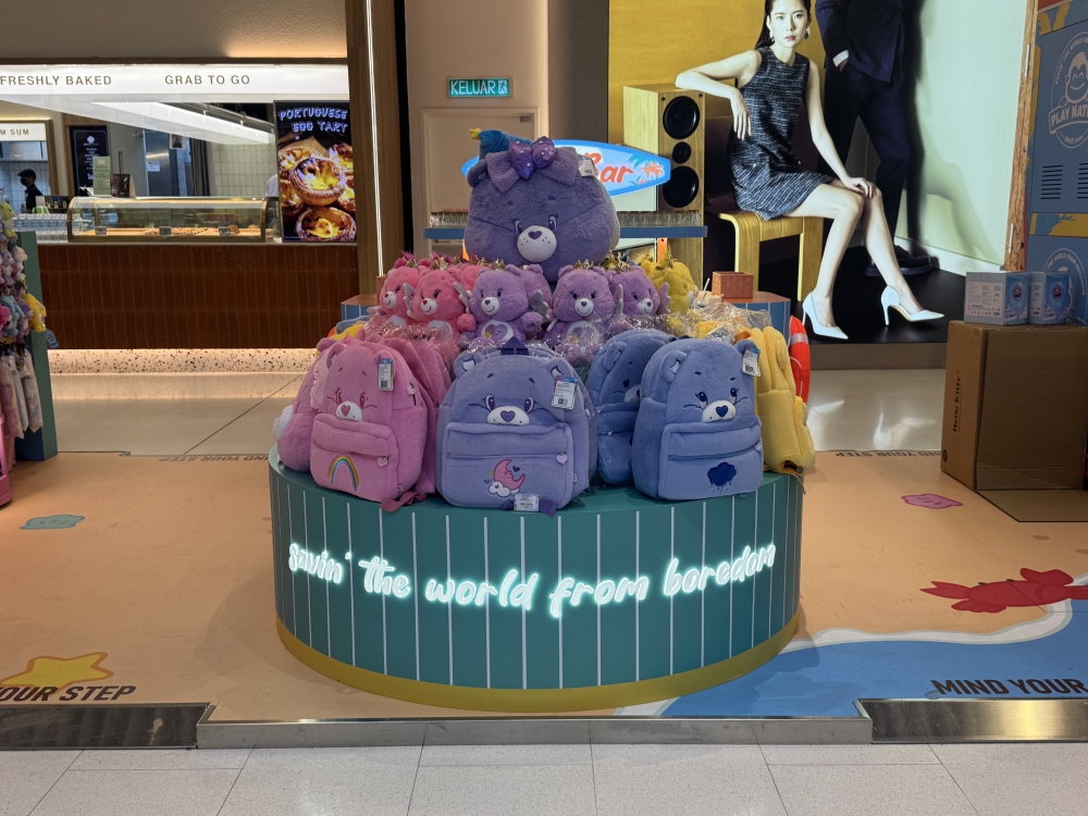 A display of colourful Care Bears plush toys and backpacks at Play Nation’s flagship pop-up at The Exchange TRX in Kuala Lumpur. — Picture courtesy of Play Nation