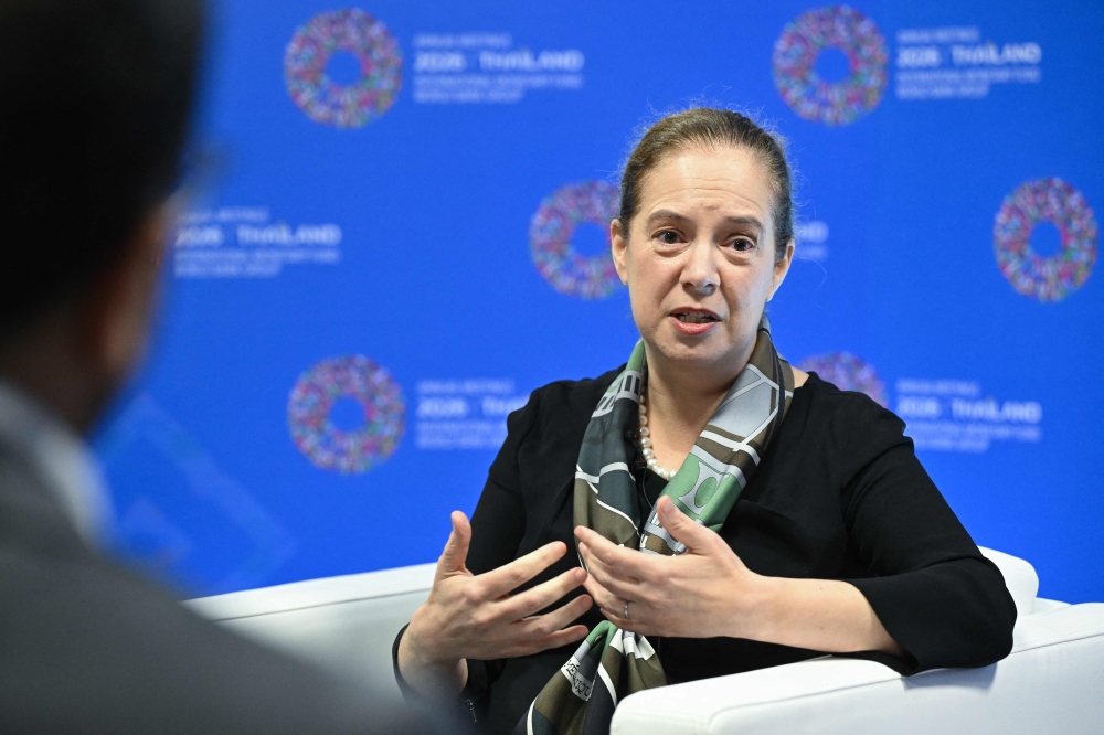 International Monetary Fund deputy director of research Petya Koeva Brooks speaks during a media interview at the 2026 Annual Meetings of the International Monetary Fund and the World Bank Group at the Queen Sirikit National Convention Center (QSNCC) in Bangkok on October 12, 2026. — AFP pic