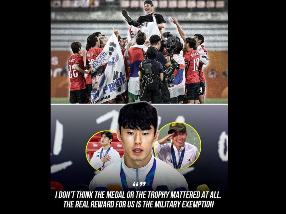 South Korean footballer Yang Min-hyeok sparked controversy by suggesting that military exemption mattered more than the medal itself. Yang and teammates Lee Gi-hyuk and Park Seung-soo have since apologised for their remarks. — Picture from Facebook/Korea Football