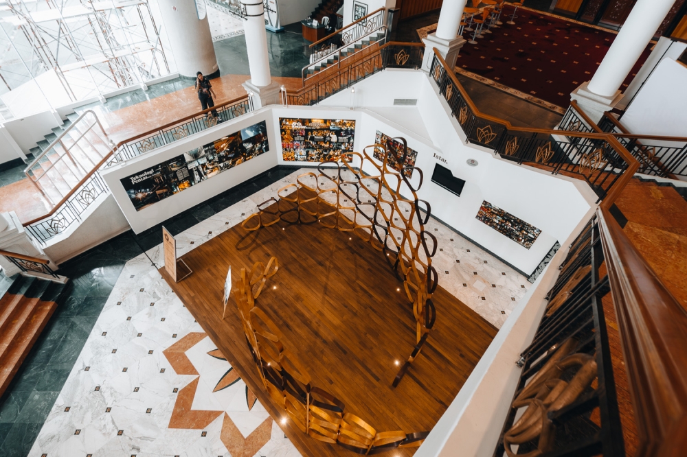 An overhead view of an art installation displayed in the foyer of Istana Budaya in Kuala Lumpur on October 14, 2026. — Picture by Raymond Manuel