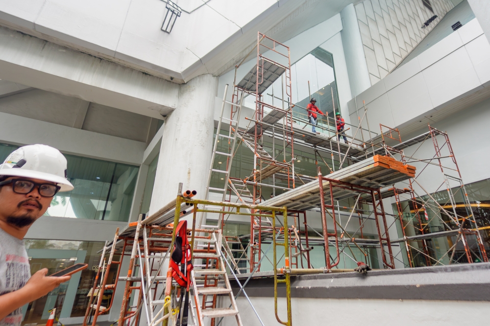 Renovation works continue on the exterior of Istana Budaya in Kuala Lumpur on October 14, 2026. — Picture by Raymond Manuel