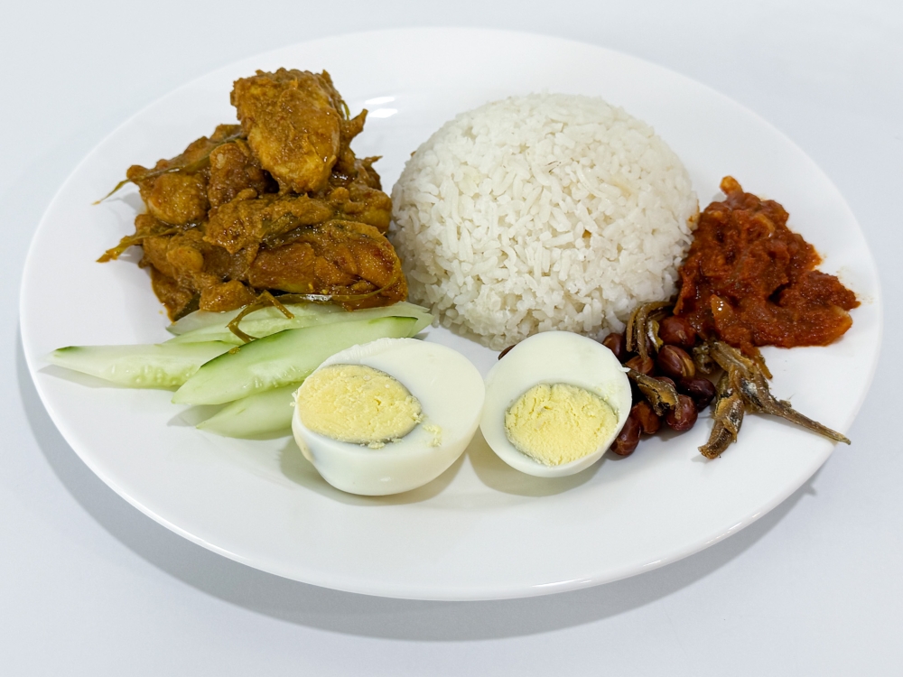 ‘Nasi lemak’ features a zingy ‘sambal’ with chicken ‘rendang’ and rice that isn’t too rich. — Picture by Lee Khang Yi